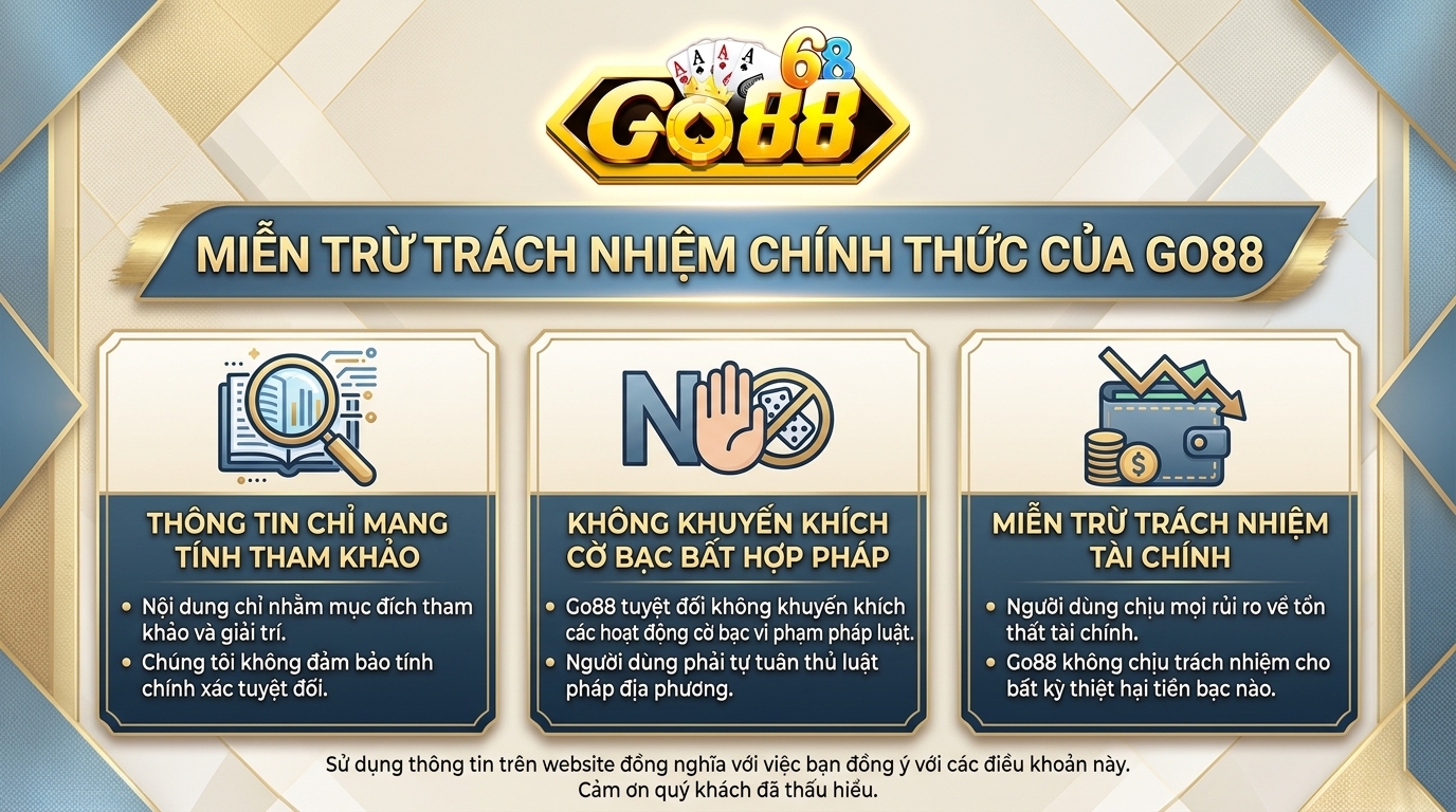 Miễn Trừ Trách Nhiệm Go88 - Chính sách bảo vệ pháp lý an toàn Mọi thông số phân tích trên trang web chỉ mang tính chất hỗ trợ tham khảo chuyên môn
