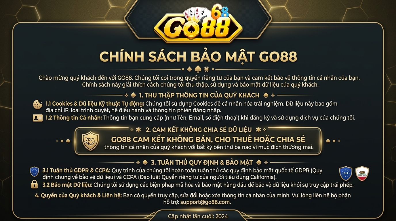 Chính Sách Bảo Mật Go88 - Bảo vệ dữ liệu người dùng tuyệt đối Chính sách bảo mật Go88